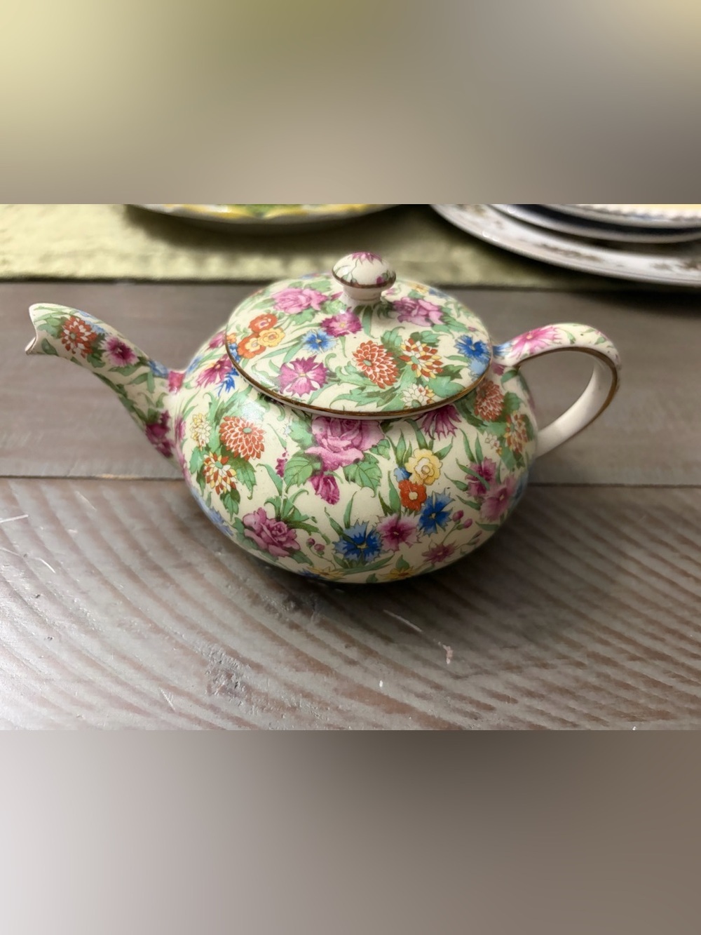 Vintage Teapot “Royal Winton “Summertime” repaired top( see pictures)
